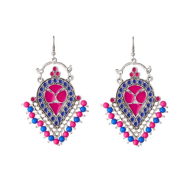 Jeweljunk Beads Rhodium Plated Meenakari Afghani Earrings - 1311213E