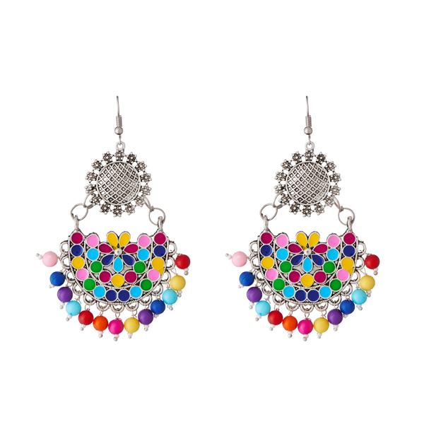 Jeweljunk Beads Rhodium Plated Afghani Earrings - 1311214