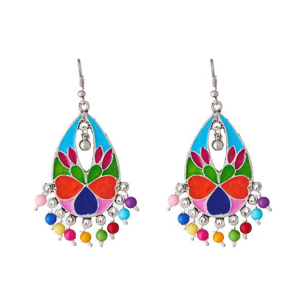 Jeweljunk Beads Rhodium Plated Meenakari Afghani Earrings - 1311216