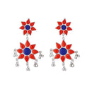 Jeweljunk Red Meenakari Rhodium Plated Afghani Earrings - 1311218B