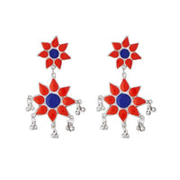 Jeweljunk Red Meenakari Rhodium Plated Afghani Earrings - 1311218B