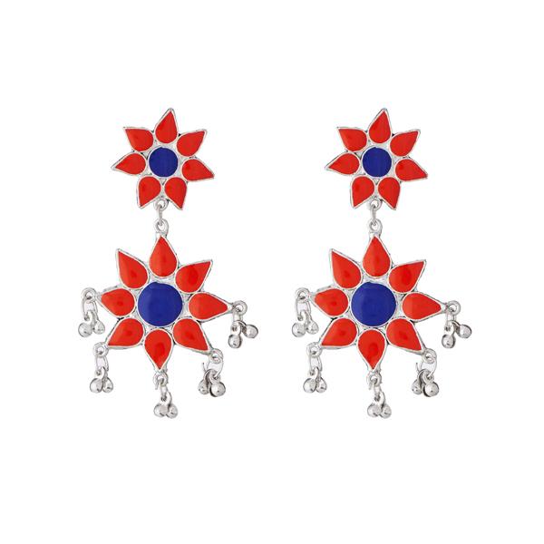 Jeweljunk Red Meenakari Rhodium Plated Afghani Earrings - 1311218B