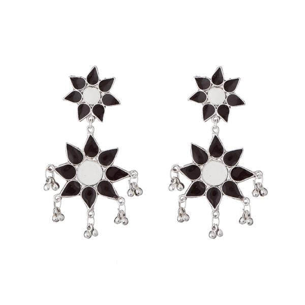 Jeweljunk Black Meenakari Rhodium Plated Aghani Earrings - 1311218C