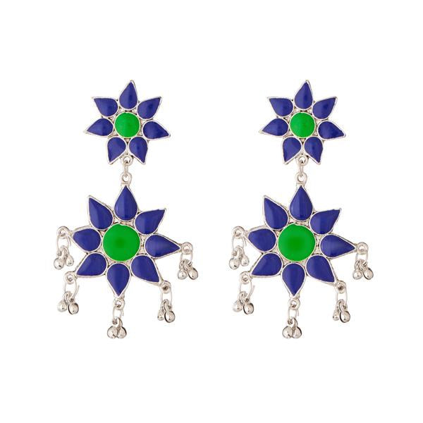 Jeweljunk Rhodium Plated Meenakari Afghani Earrings - 1311218D