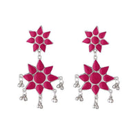 Jeweljunk Pink Meenakari Rhodium Plated Afghani Earrings - 1311218I