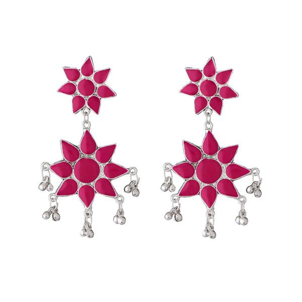 Jeweljunk Pink Meenakari Rhodium Plated Afghani Earrings - 1311218I