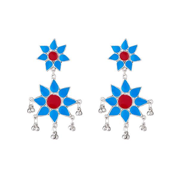 Jeweljunk Rhodium Plated Meenakari Afghani Earrings - 1311218K