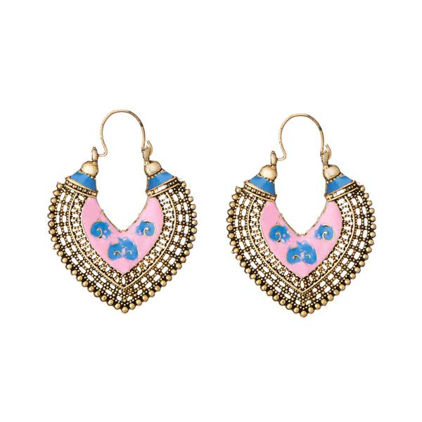 Jeweljunk Antique Gold Plated Pink Meenakari Afghani Earrings - 1311219A