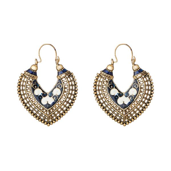 Tip Top Fashions Rhodium Plated Meenakari Afghani Earrings - 1311219B