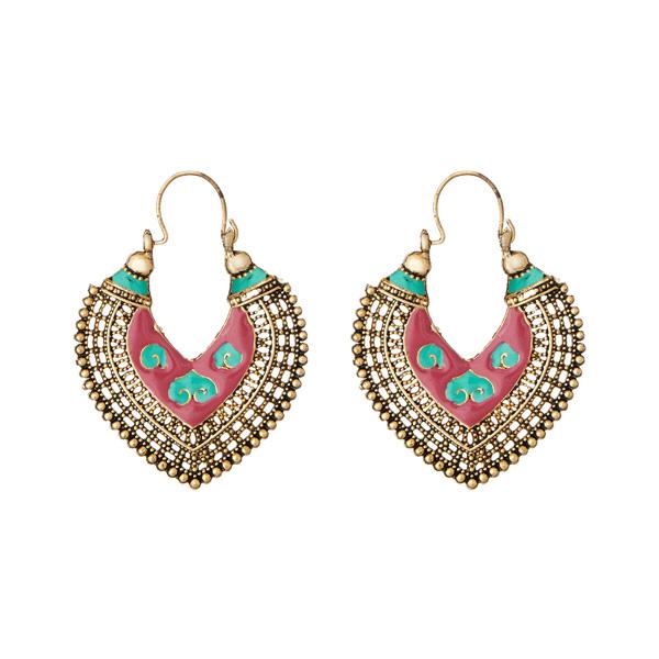 Jeweljunk Red Meenakari Antique Gold Plated Afghani Earrings - 1311219C