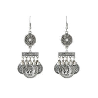 Jeweljunk Zinc Alloy Rhodium Plated Coin Design Dangler Earrings - 1311220