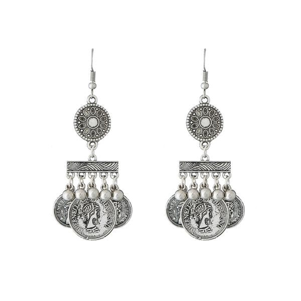 Jeweljunk Zinc Alloy Rhodium Plated Coin Design Dangler Earrings - 1311220