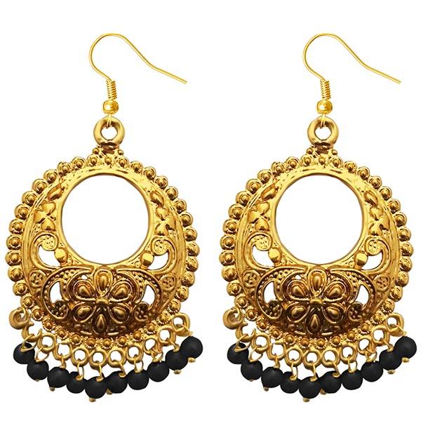 Jeweljunk Black Beads Gold Plated Afghani Earrings - 1311224A