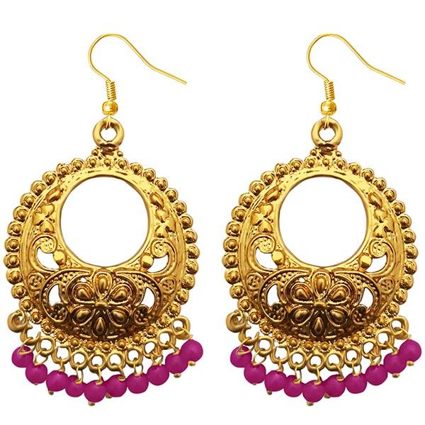 Tip Top Fashions Pink Beads Gold Plated Afghani Earrings - 1311224C