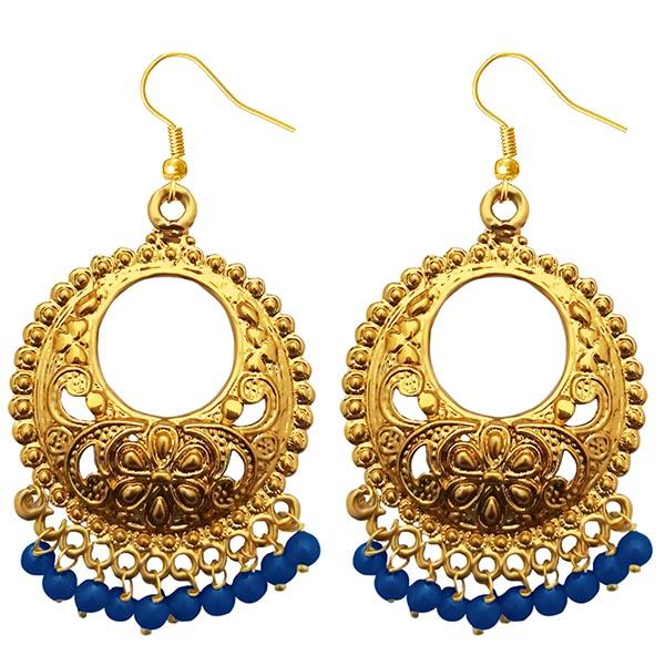 Jeweljunk Blue Beads Gold Plated Afghani Earrings - 1311224D