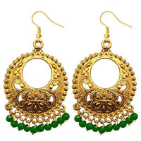 Jeweljunk Green Beads Gold Plated Afghani Earrings - 1311224E