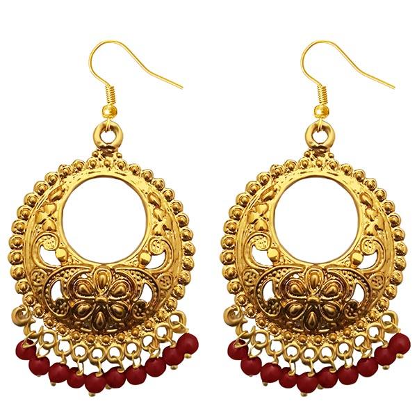 Jeweljunk Maroon Beads Gold Plated Afghani Earrings - 1311224F