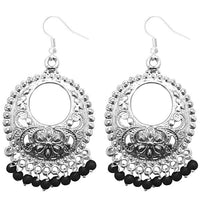 Jeweljunk Black Beads Silver Plated Afghani Earrings - 1311225A