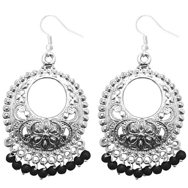 Jeweljunk Black Beads Silver Plated Afghani Earrings - 1311225A