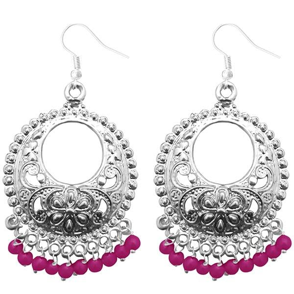 Jeweljunk Pink Beads Silver Plated Afghani Earrings - 1311225C