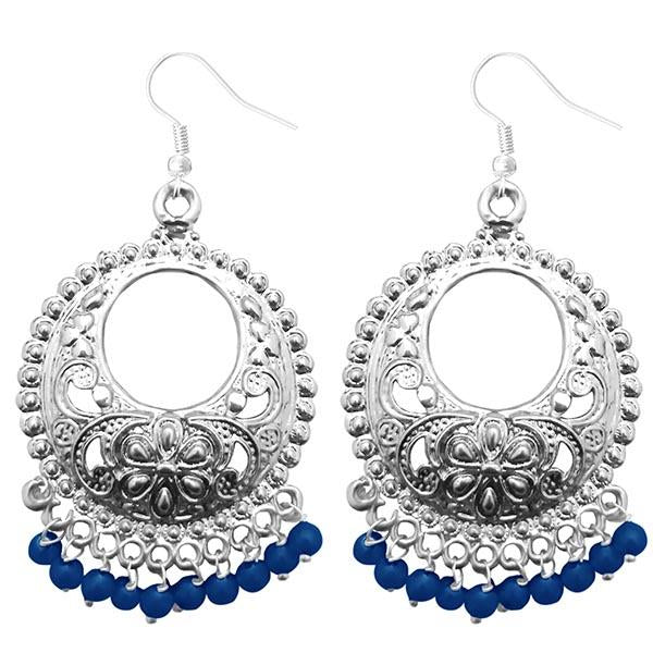 Jeweljunk Blue Beads Silver Plated Afghani Earrings - 1311225D