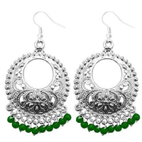 Jeweljunk Green Beads Silver Plated Afghani Earrings - 1311225E