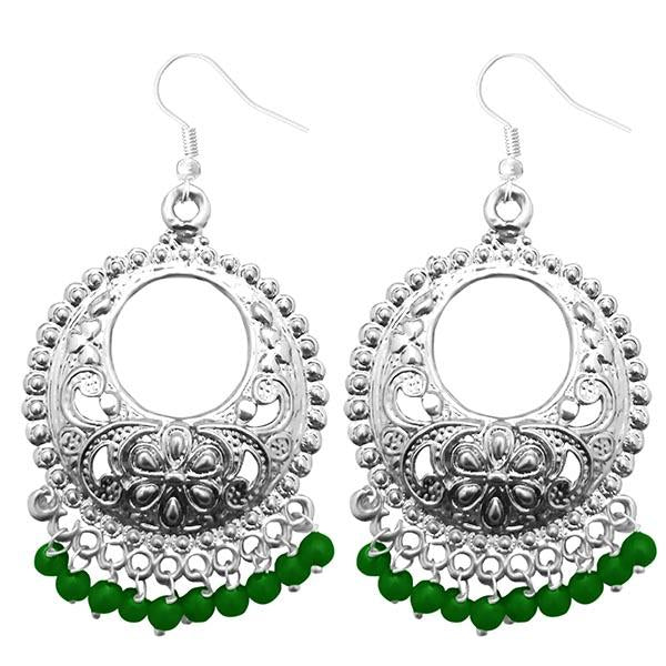 Jeweljunk Green Beads Silver Plated Afghani Earrings - 1311225E
