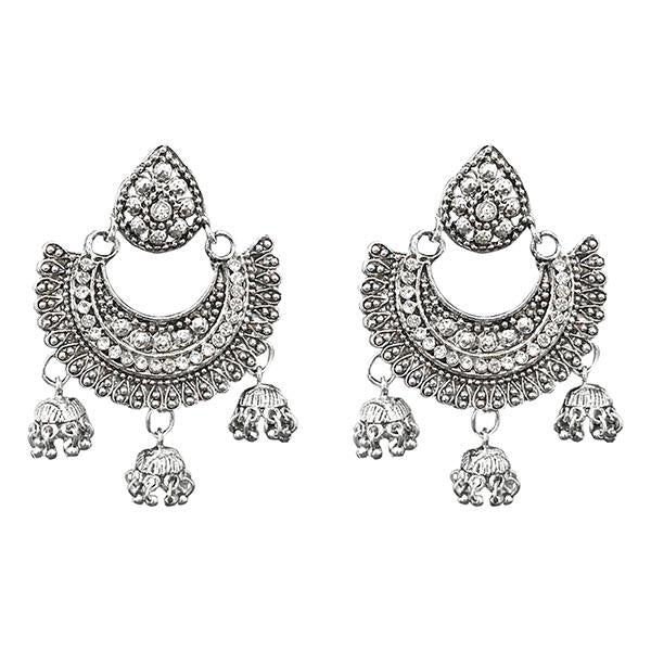 Jeweljunk  Silver Plated Austrian Stone Drop Dangler Earrings - 1311262