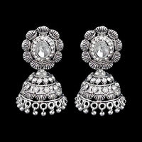 Jeweljunk Austrian Stone Silver Plated Jhumki Earrings - 1311264