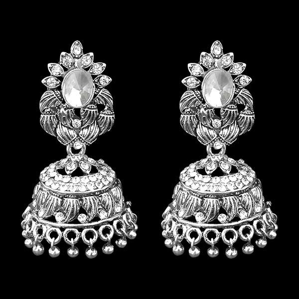 Jeweljunk Silver Plated Austrian Stone Jhumki Earrings - 1311265