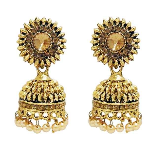 Kriaa Antique Gold Plated Pearl Stone Jhumki Earrings - 1311302