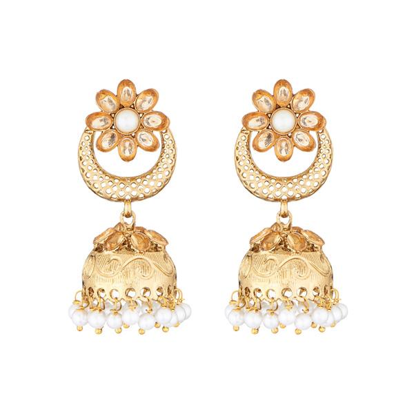 Kriaa Gold Plated Crystal Stone Pearl Drop Jhumki Earrings - 1311322A