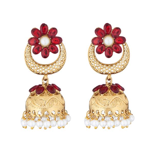 Kriaa Gold Plated Crystal Stone Pearl Drop Jhumki Earrings - 1311322D