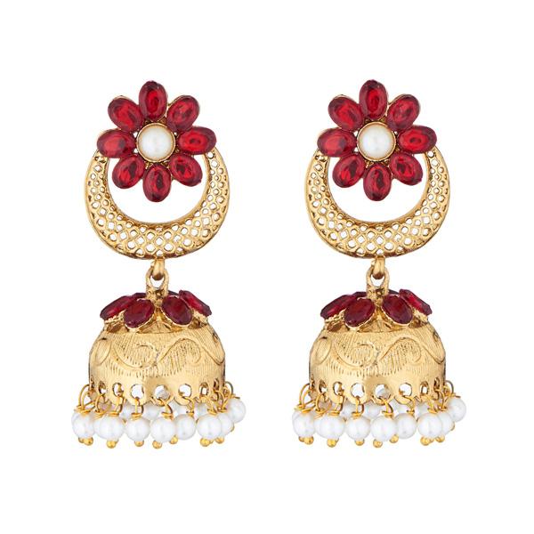 Kriaa Gold Plated Crystal Stone Pearl Drop Jhumki Earrings - 1311322D