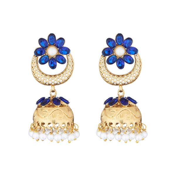 Kriaa Crystal Stone Gold Plated Pearl Jhumki Earrings - 1311322E