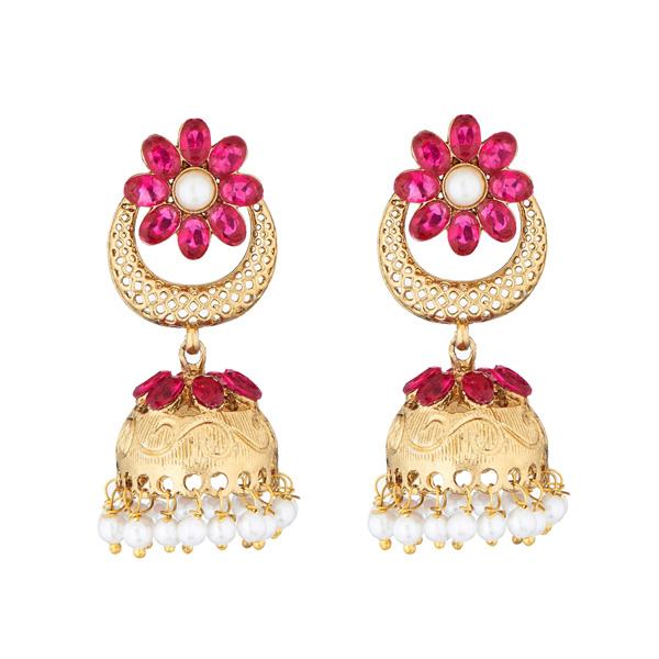 Kriaa Gold Plated Crystal Stone Pearl Drop Jhumki Earrings - 1311322F