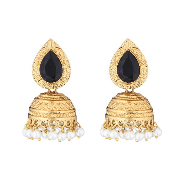 Kriaa Crystal Stone Gold Plated Pearl Drop Polki Jhumki Earrings - 1311323B