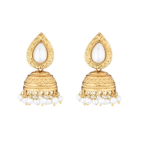 Kriaa Pota Stone Gold Plated Polki Jhumki Earrings - 1311323C