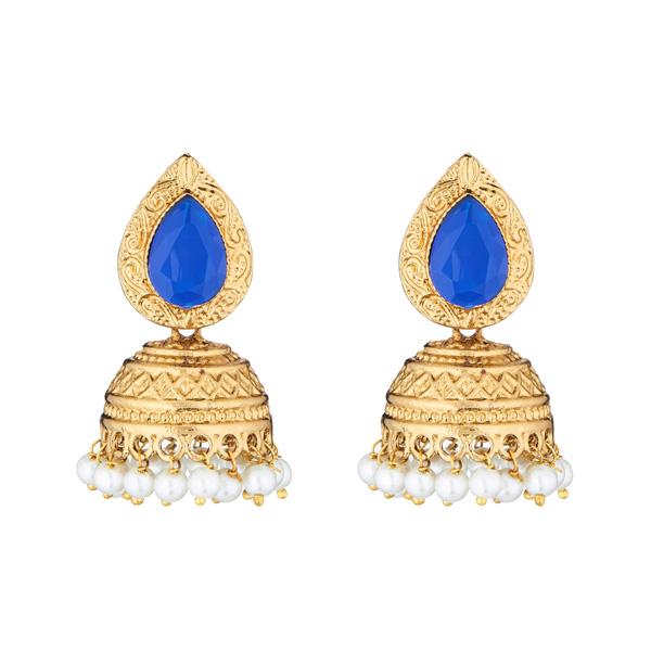 Kriaa Crystal Stone Gold Plated Pearl Jhumki Earrings - 1311323D