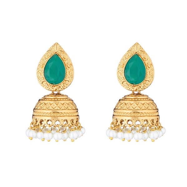 Kriaa Gold Plated Crystal Stone Pearl Drop Jhumki Earrings - 1311323E