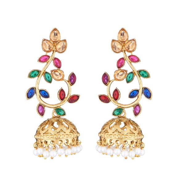 Kriaa Crystal Stone Gold Plated Polki Jhumki Earrings - 1311324A