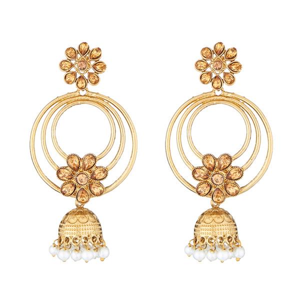 Kriaa Gold Plated Crystal Stone Pearl Drop Jhumki Earrings - 1311327