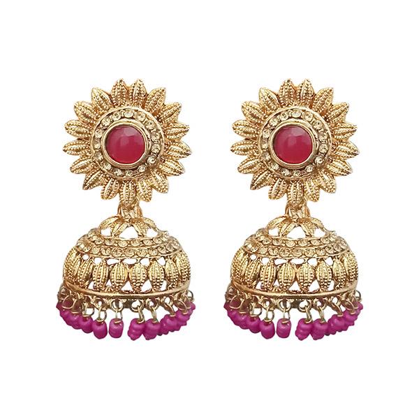 Kriaa Pink Beads Gold Plated Jhumki Earrings - 1311328B