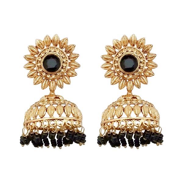 Kriaa Black Beads Gold Plated Jhumki Earrings - 1311328C