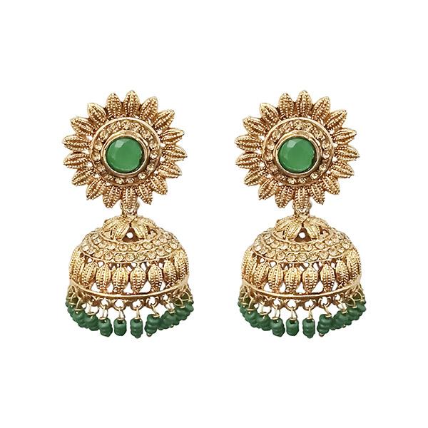 Kriaa Green Beads Gold Plated Jhumki Earrings - 1311328D