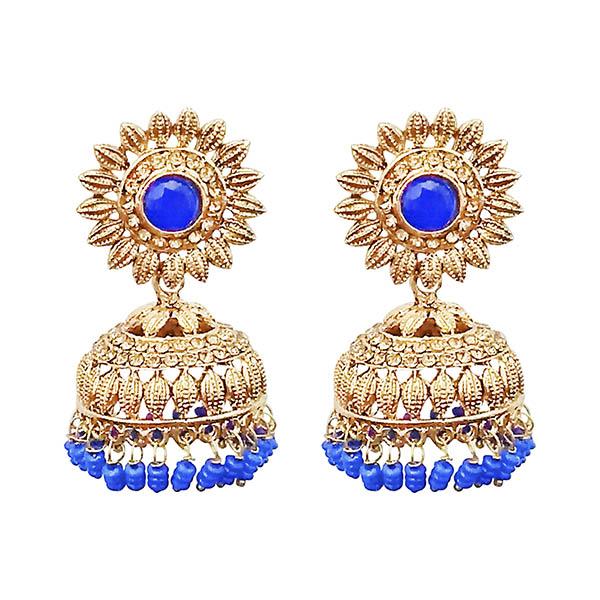 Kriaa Blue Beads Gold Plated Jhumki Earrings - 1311328E