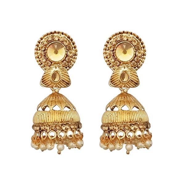 Kriaa Brown Stone Gold Plated Jhumki Earrings - 1311335