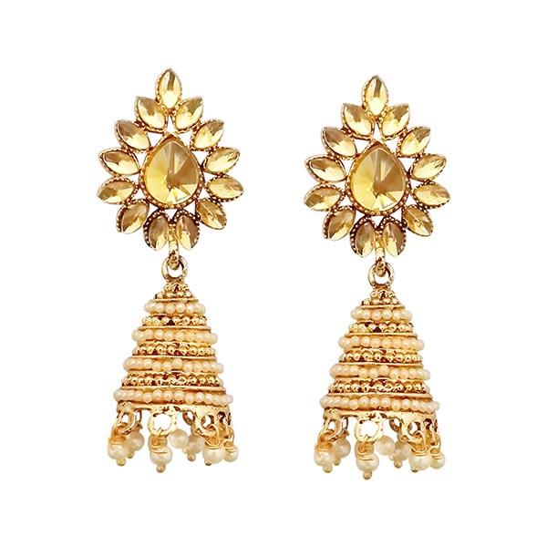 Kriaa Gold Plated Brown Stone Dangler Earrings - 1311338