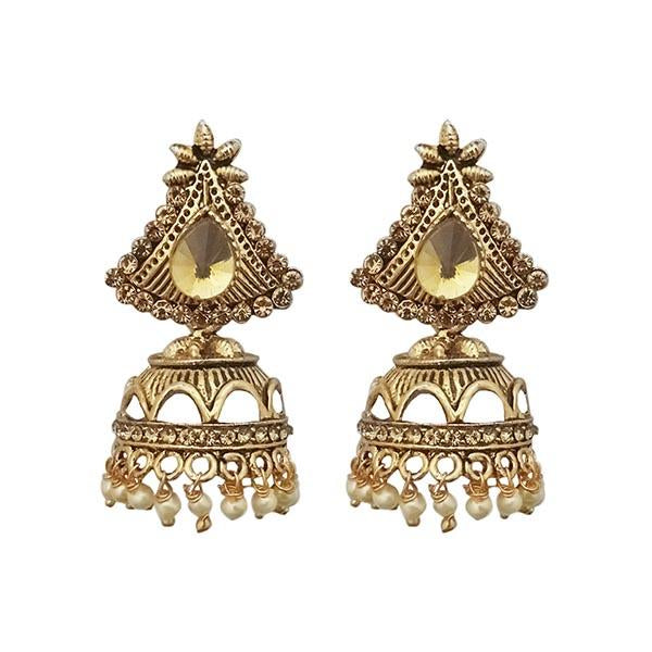 Kriaa Gold Plated Brown Austrian Stone Jhumki Earrings - 1311339