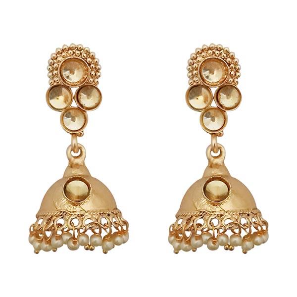 Kriaa Gold Plated Brown Kundan Beads Jhumki Earrings - 1311345